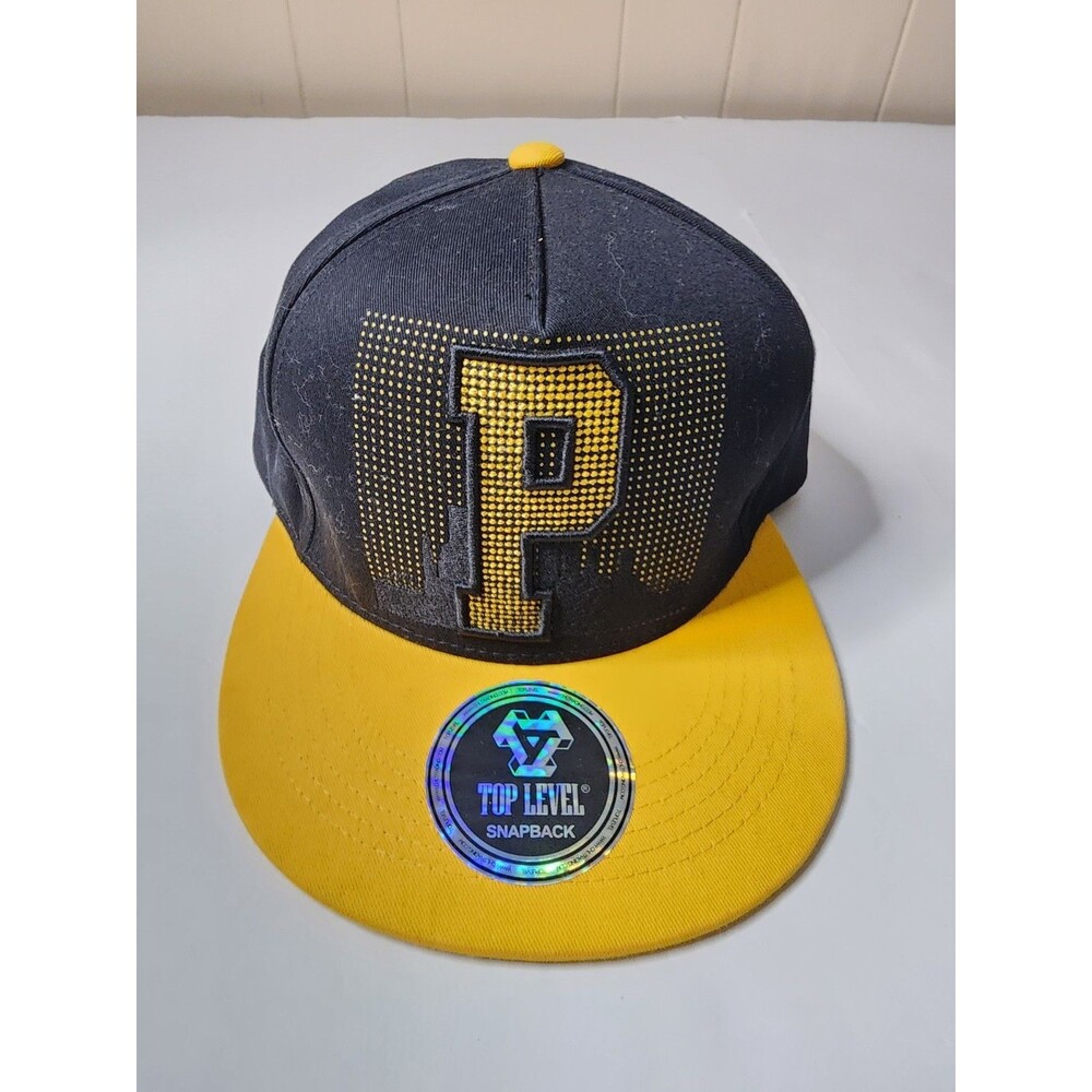 Top Level Pittsburgh Pirates Hat Black Yellow Flat Brim Snapback Cap